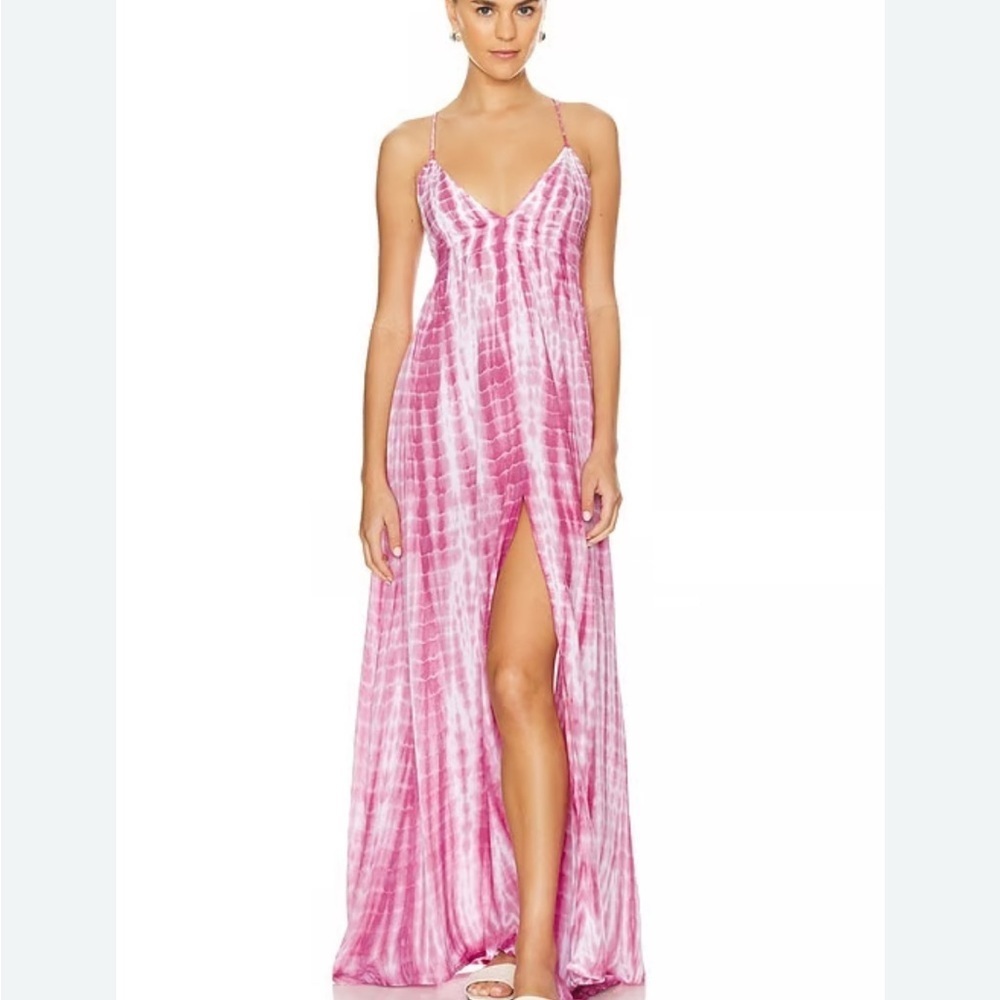 NEW Main Strip Tie-Dye halter Maxi Dress open back Pink beach SMALL